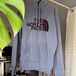 The North Face Gray Hoodie with Maroon Logo